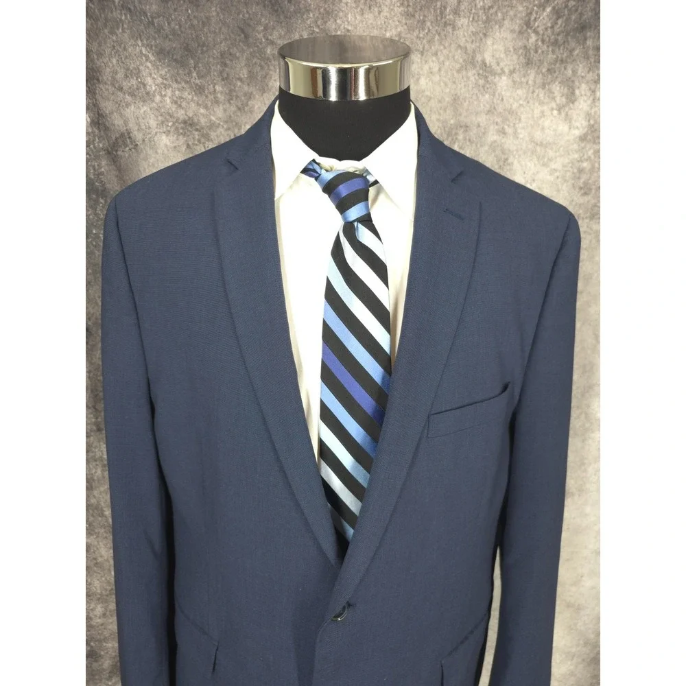 Alfani Blazer Jacket Mens‎ 46L Blue Sports Coat Slim Fit 2 Buttons Rayon Blend
